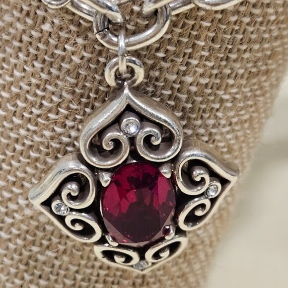 Brighton Alcazar Blaze Red Crystal Silver Plated Bracelet Lobster Claw Closure - Picture 6 of 14